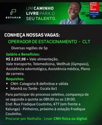 Operador de estacionamento - CLT