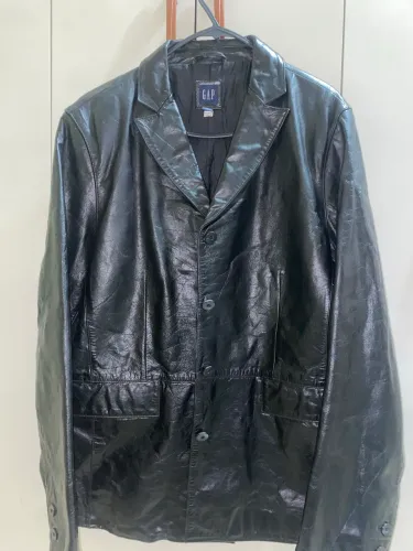 Blazer Jaqueta GAP Vintage 100% Couro Legítimo Preto - Tam. L