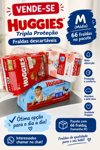 Fraldas Huggies M - 66 unidades