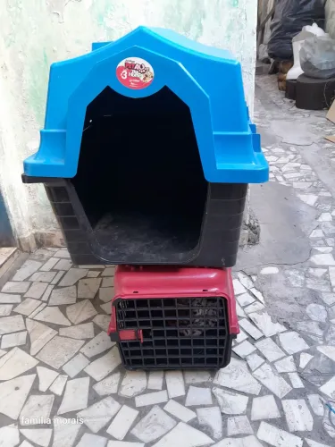 Casinha para cachorro e caixa de transporte de animais