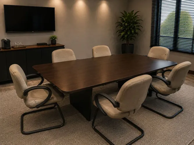 Mesa de Reunião com Cadeiras Tipo Poltronas