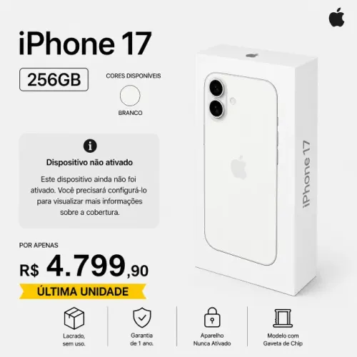 Apple iPhone 17 6,3" 256GB Novo Nunca Ativado Garantia Open Box Branco Azul Lavanda Preto