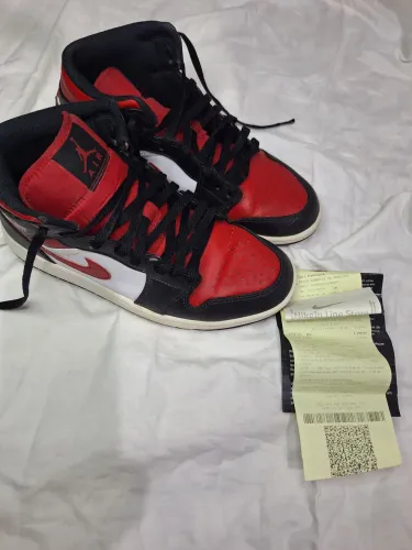 Air Jordan 1 Mid Masculino Bred Toe Vermelho Branco Preto com Caixa e Nota Fiscal