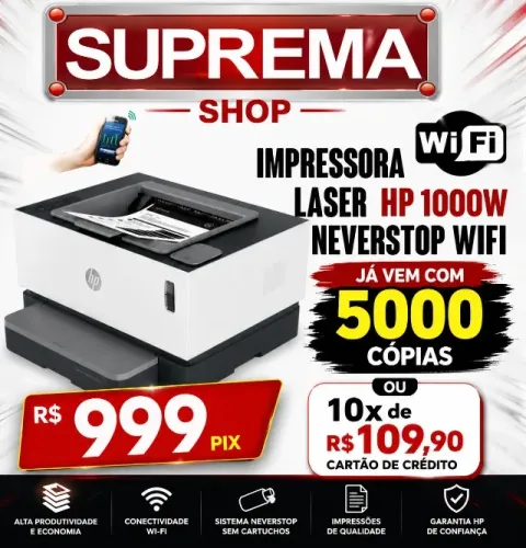 IMPRESSORA LASER HP WIFI MONO 1000W TANK NEVERSTOP JA VEM 5000 COLPIAS
