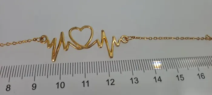 Pulseira original Rommanel, banhada a ouro 18K, modelo batimentos cardíacos com coração va