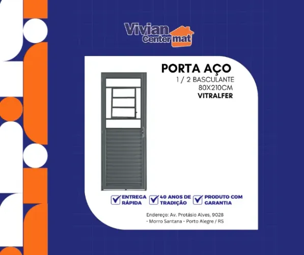 Porta Aço 1 / 2 Basculante 80 x 210cm Vitralfer