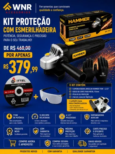 Esmerilhadeira e lixadeira -HAMMER 220v + ( Kit: Luva + Óculos de proteção + Disco )