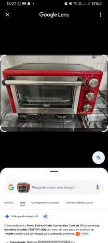 Forno Elétrico Oster Convection Cook de 18 Litros na cor vermelha