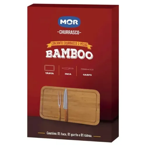Conjunto Churrasco Bamboo Tábua Retangular 30cm x 50cm  