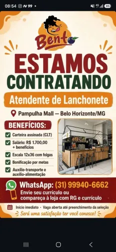 Vaga Atendente Lanchonete 