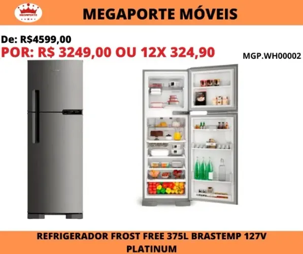 Refrigerador Frost Free 375L Brastemp 127V Platinum