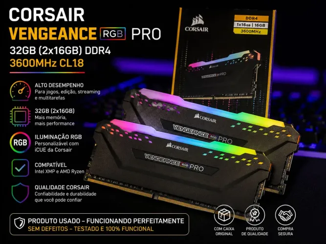 Memória RAM Corsair Vengeance RGB Pro 32GB (2x16GB) DDR4 3600MHz CL18 RGB