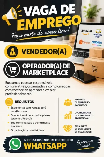 Vaga de emprego de vendedor e de operador de marketplace
