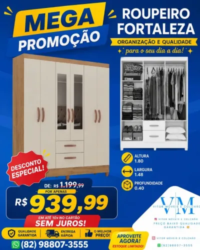 OFERTAS ROUPEIRO FORTALEZA ATUALE 6 PORTAS 2 GAVETAS