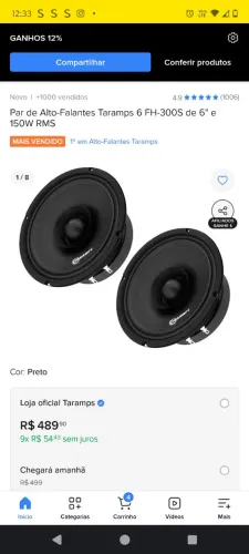 Par de auto falantes taramps FH 300 4omhs