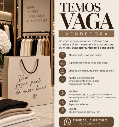 Vaga VENDEDORA LOJA ROUPAS