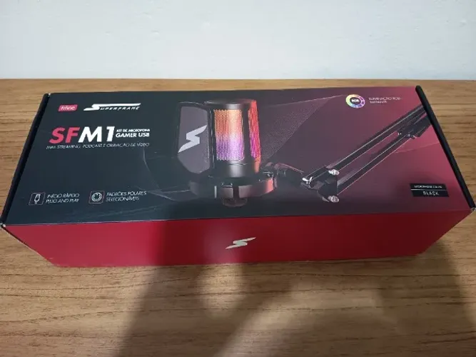 Microfone Gamer Fifine SuperFrame Edition SFM1, RGB, USB, Black, Com Braço Articulado