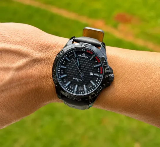 Relógio Naviforce NF8023 Original Militar Esportivo Preto Pulseira Couro