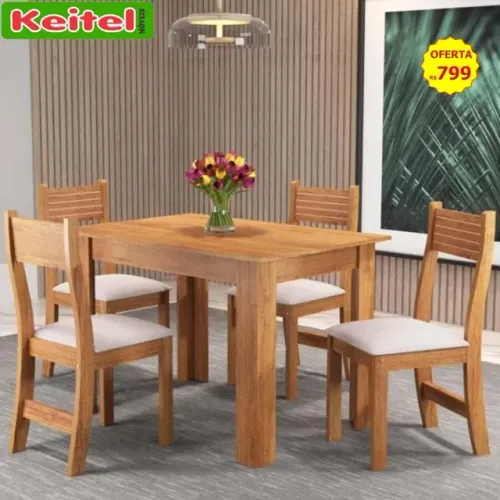 Mesa Retangular Palace Com 4 Cadeiras Brisa Mel Linho Gel