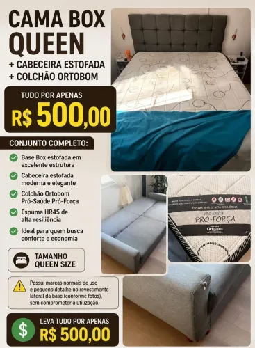 Cama Queen Size Ortobom e Sofa Cama