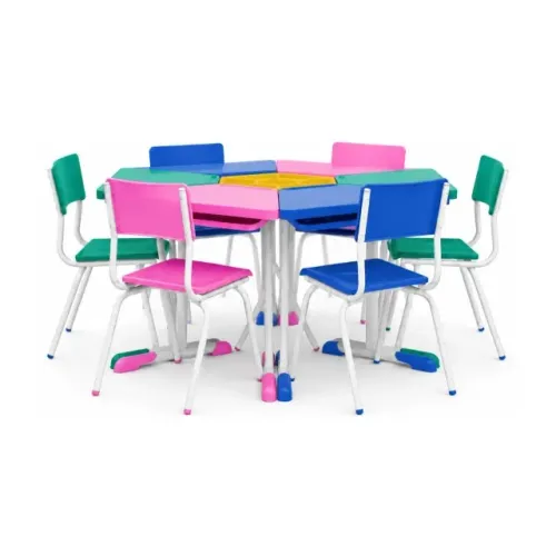 Conjunto Escolar Hexagonal Coletivo com 6 Lugares - 41006