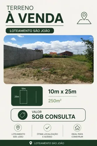 TERRENO 10m x 25m À VENDA - LOTEAMENTO SÃO JOÃO- PASSA E FICA/RN