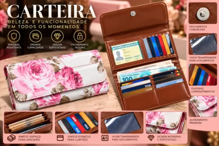  Carteira Feminina FALCUSSI em Sintético Floral