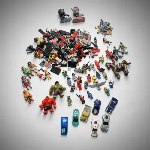 Peças de lego diversas Playmobil, carrinhos hotwhells, lego marvel, imaginext