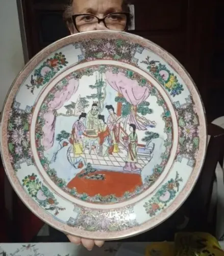 Prato decorativo de mesa enorme porcelana chinesa de Lotus