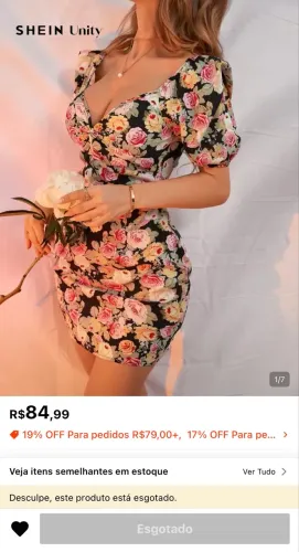 Vestido Floral Shein Unity - Tam. G - Novo (Nunca Usado)