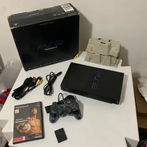 Ps2 fat translúcido playstation 2 midnight black com caixa original do play