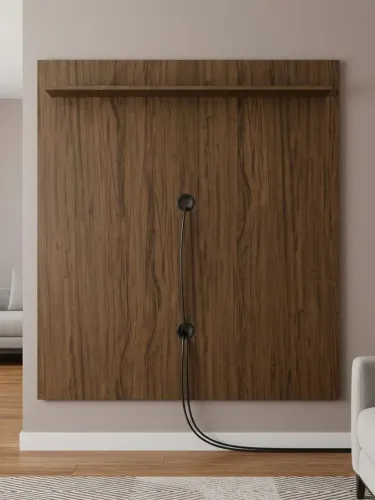 Painel de TV Moderno cor Marrom/Madeira+ Prateleira Superior