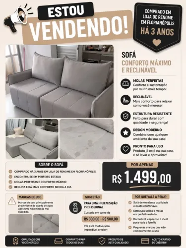 SOFA RETRÁTIL EM TECIDO LINHO