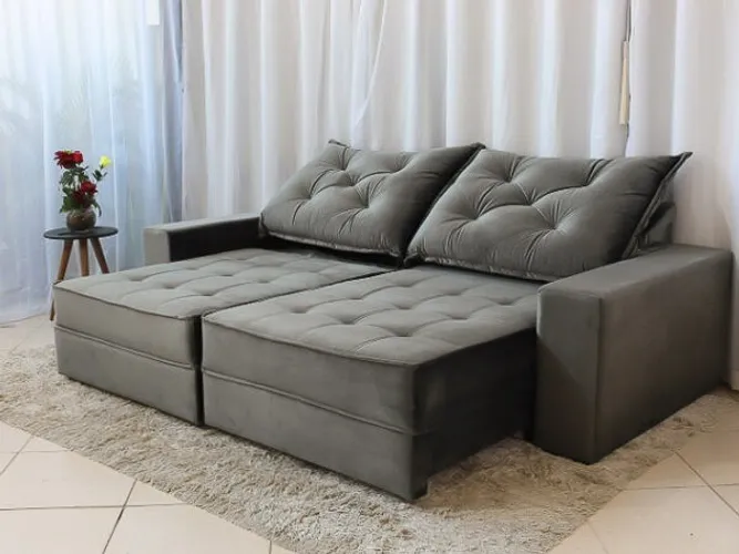 Sofá Retrát Reclinável Berlim 2.10m Cinza Esc - Frete Grátis - Até 12x - Receba Hoje
