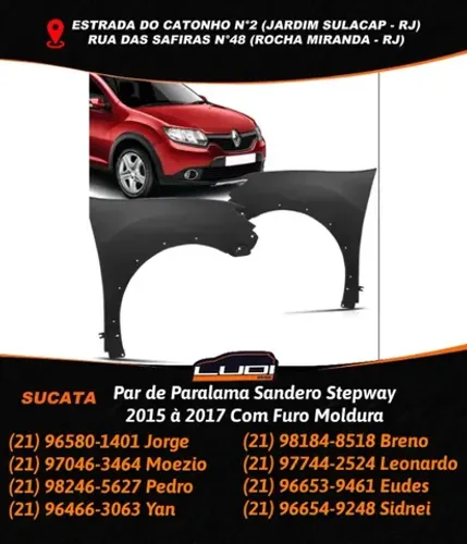 Par de Paralama Sandero Stepway 2015 à 2017 Com Furo Moldura