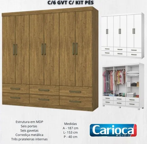 Quarto roupeiro casal 6 gavetas 