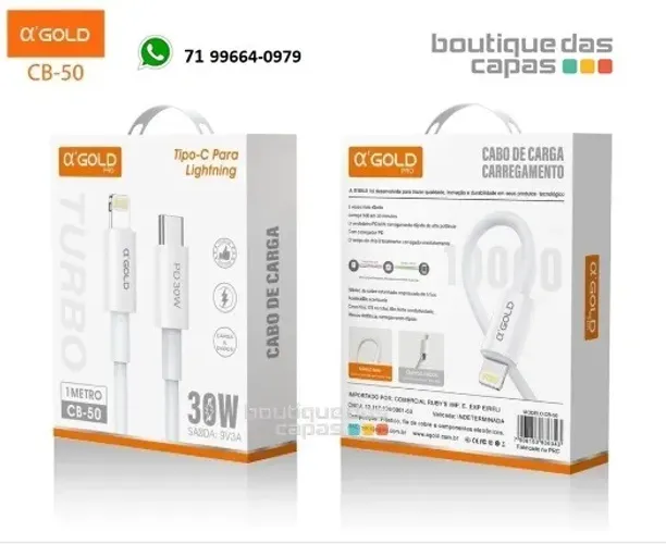 Cabo de Dados Tipo-C para Iphone ipad 1M 30W CB-50 iphone 5 até iphone 14 pro max