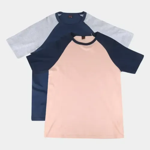 Kit Camiseta Básica Raglan Masculina c/ 2 Peças - Laranja+Azul (tamanho G)