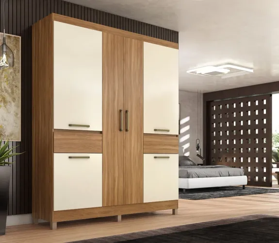 12X SEM JUROS - GUARDA-ROUPA CASAL COM GAVETAS EXTERNAS
