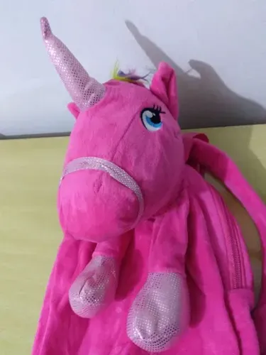 Mochila rosa unicórnio de pelúcia nova para menina