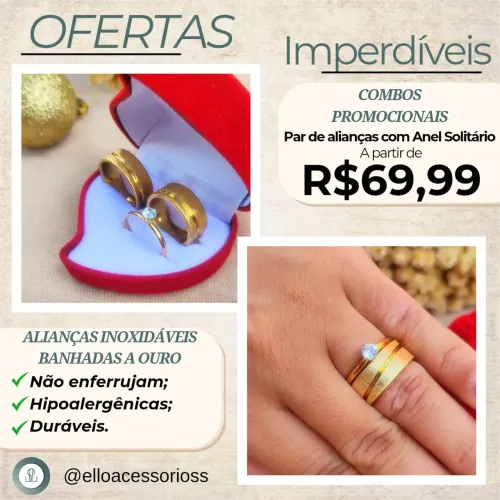Par de alianças Banhadas a ouro 18k ganhe o anel e a caixinha 