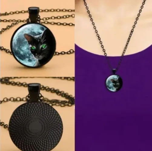 Colar Gato Preto Lua - Bijuteria Feminina