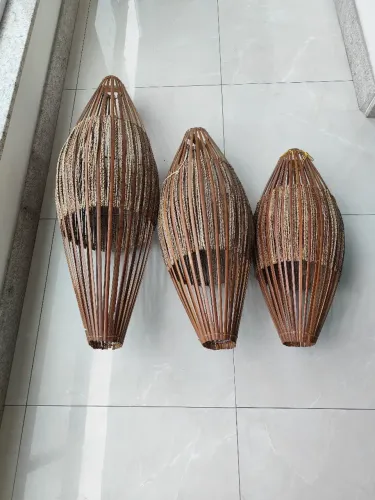 3 unidades Luminárias pendentes de bambú 