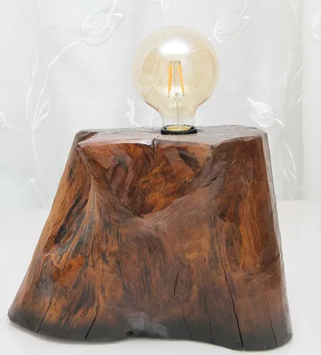 Luminária de Madeira Tronco de árvore com luz led retrô amarela E27 - PREMIUM 