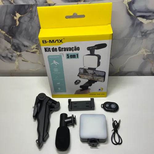 Kit de Filmagem B-MAX 5 em 1 com Suporte para Celular, LED e Microfone