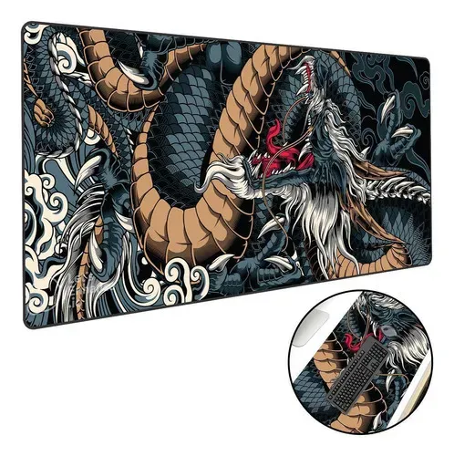 Mouse Pad Gamer Extra Grande 70x35 cm Dragão Azul
