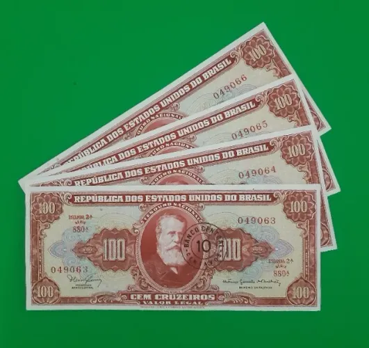 Lote Exclusivo de 4 Cédulas Brasileiras Raras em Sequência Numérica