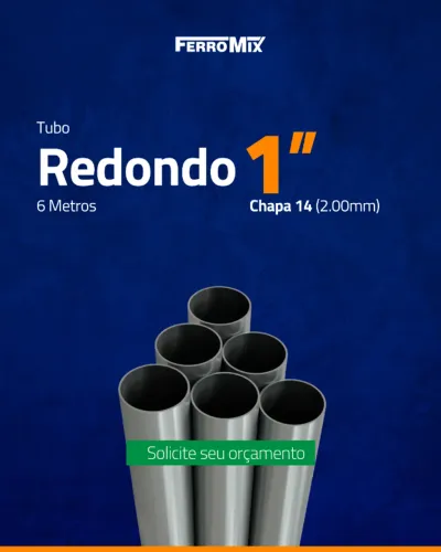 TUBO INDUSTRIAL REDONDO 25,40mm ( 1" ) CHAPA 14 ( 2,00MM ) X 6000MM