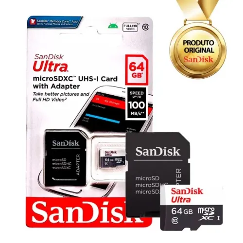 Cartão Memória Sandisk Ultra 64gb 100mb/s Classe 10 com Adaptador