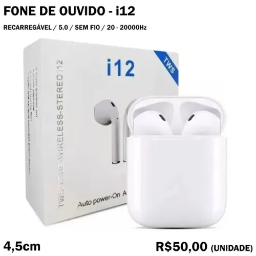 Fone de Ouvido i12 Bluetooth